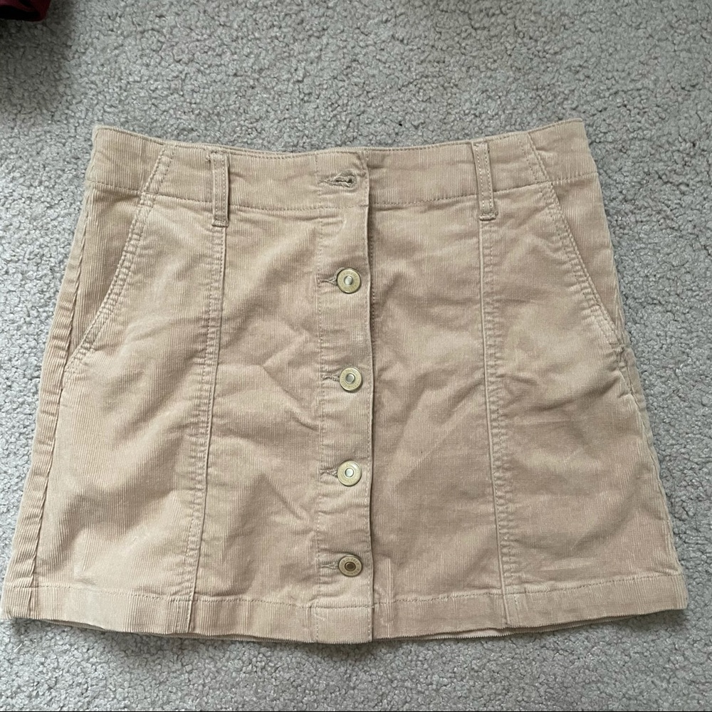 F21 Beige Corduroy Buttondown Miniskirt